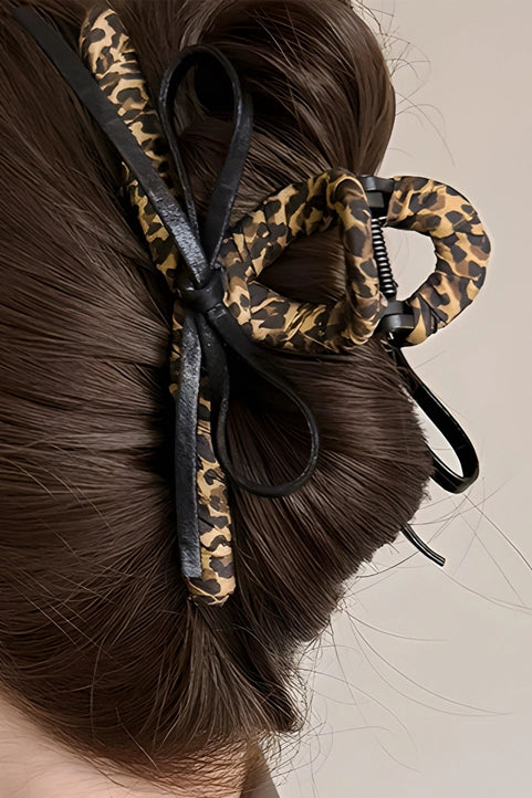 Cloth Wrap Leopard Over Bow Detail Hair Claw Clip