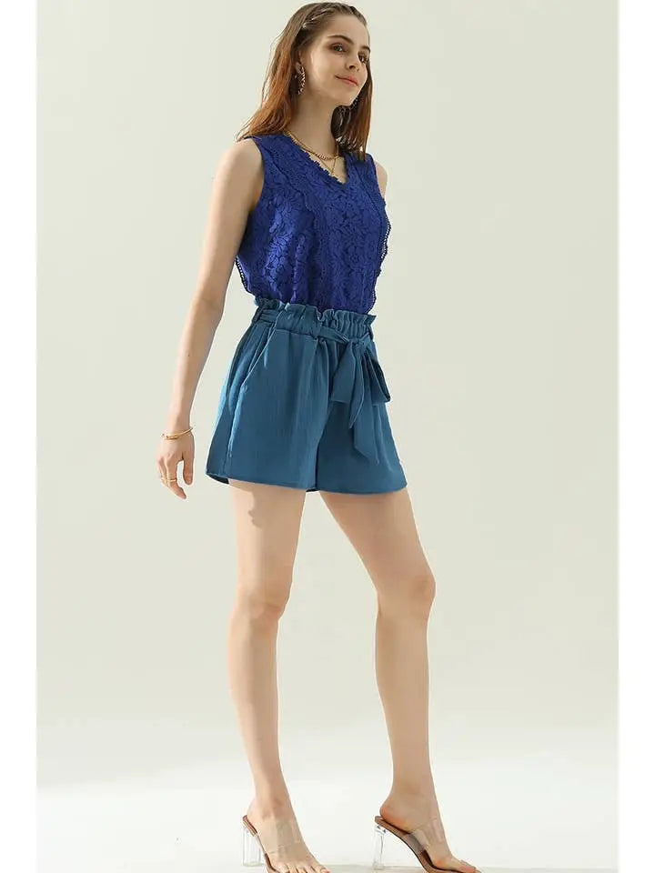 High Waist Shorts with Belt and Slant Pockets