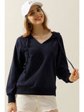 V Neck Cotton Hoodie Sweatshirt Casual Top