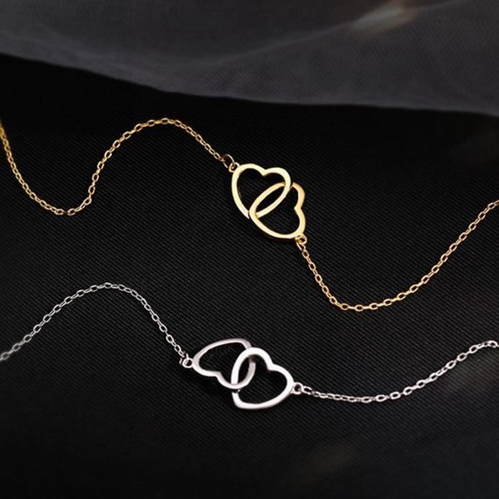 Cold Wind Design Feeling Double Ring Heart Clavicle Chain