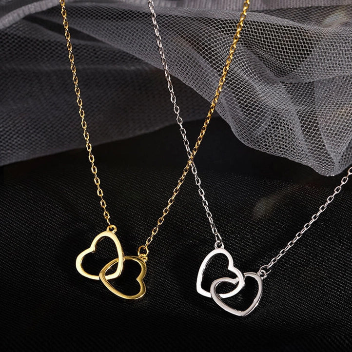 Cold Wind Design Feeling Double Ring Heart Clavicle Chain