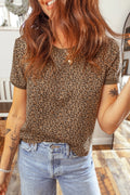 Khaki Fierce Leopard Crew Neck Top