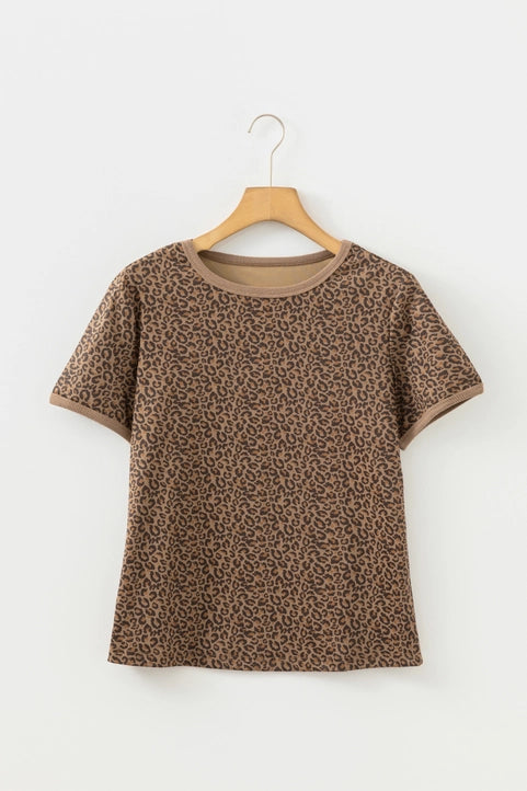 Khaki Fierce Leopard Crew Neck Top
