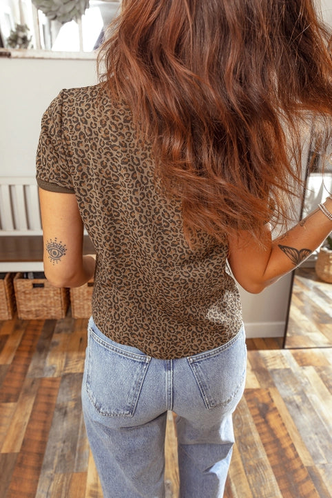 Khaki Fierce Leopard Crew Neck Top