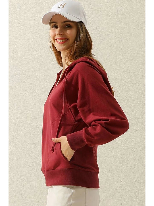 V Neck Cotton Hoodie Sweatshirt Casual Top