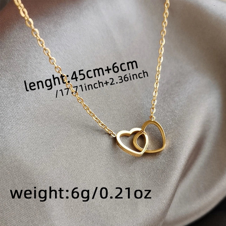 Cold Wind Design Feeling Double Ring Heart Clavicle Chain