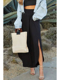 Smocking Waist Maxi Skirt with Side Pockets
