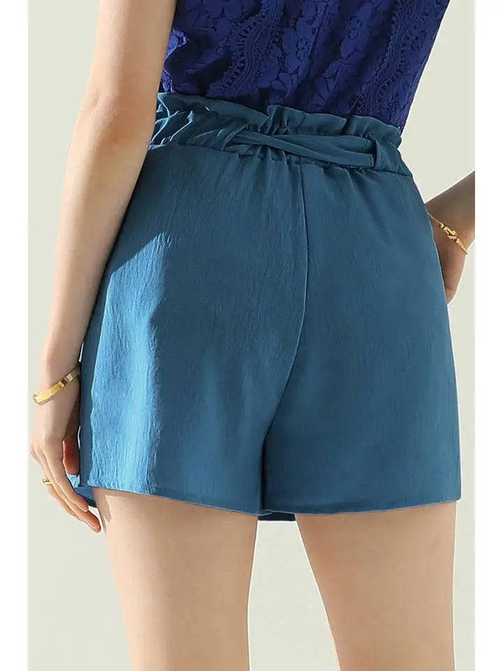 High Waist Shorts with Belt and Slant Pockets