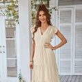 V Neck Flutter Sleeve Ruffle Hem Layered Dress