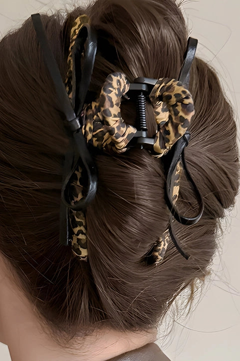 Cloth Wrap Leopard Over Bow Detail Hair Claw Clip