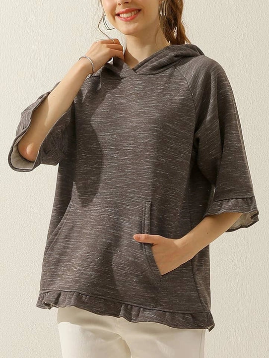3/4 Sleeve Hoodie Sweatshirt with Kangaroo Pocket