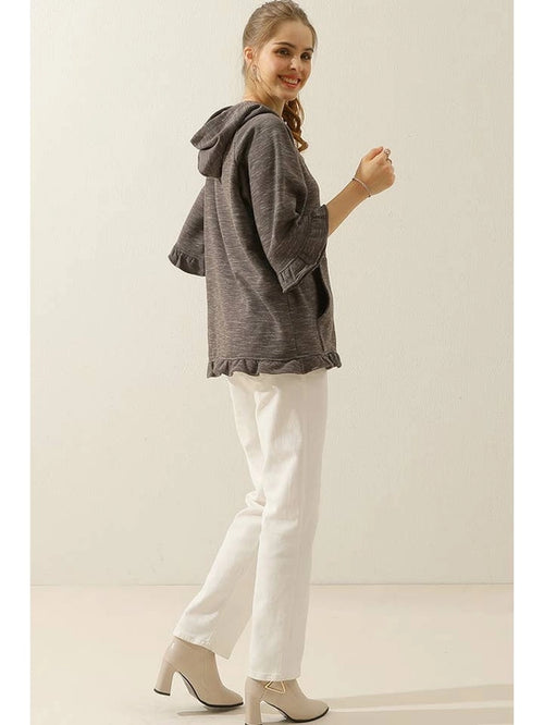3/4 Sleeve Hoodie Sweatshirt with Kangaroo Pocket
