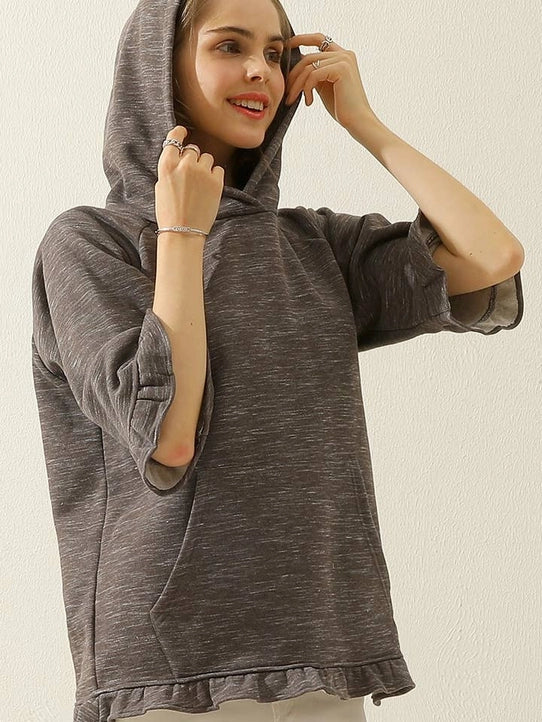 3/4 Sleeve Hoodie Sweatshirt with Kangaroo Pocket