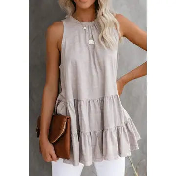 Sleeveless Loose Ruffle Hem Flared Tunic Top