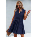 Solid V Neck Flat Collar Tiered Shift Dress