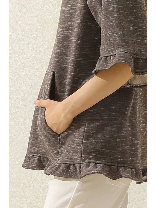 3/4 Sleeve Hoodie Sweatshirt with Kangaroo Pocket