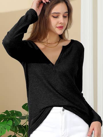 Casual V-Neck Loose Fit Long Sleeve Top