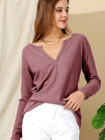 Casual V-Neck Loose Fit Long Sleeve Top